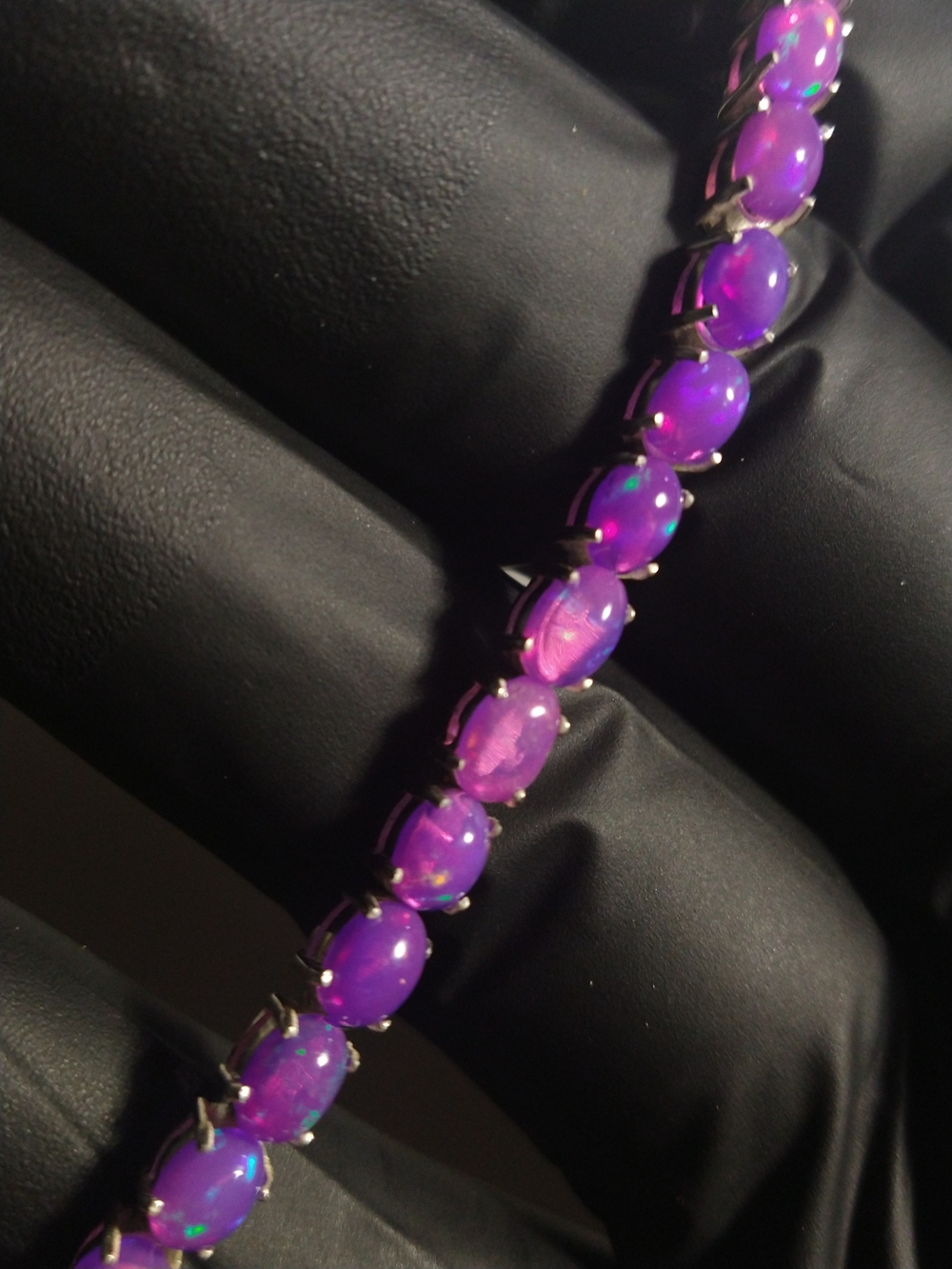 Sterling Silver Lavender Purple Natural Smoked Opal Tennis Bracelet 8 inches
